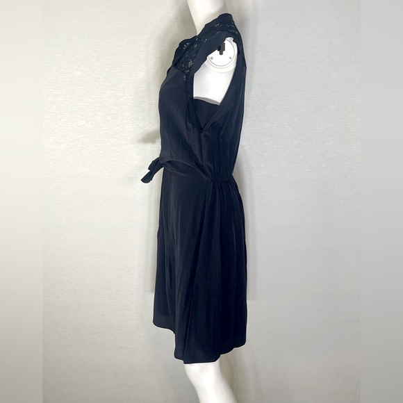 Rebecca Taylor Rich Navy Blue Lace Detail Silk Dress - Picture 2 of 4